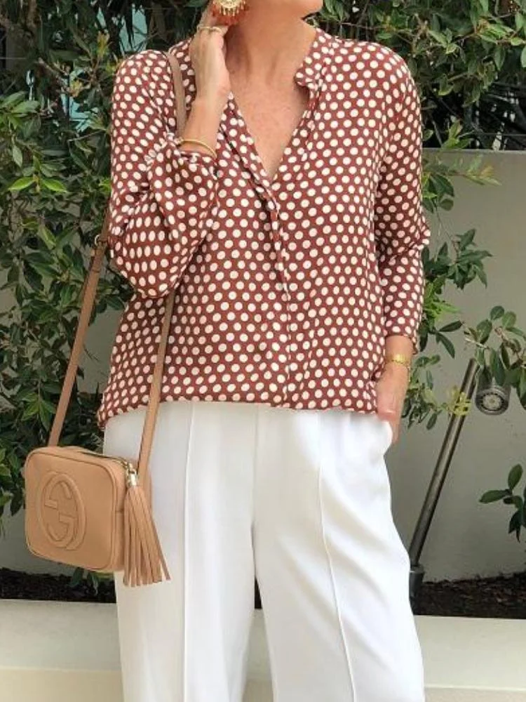 Women's Long Sleeve Polka Dots Shirt