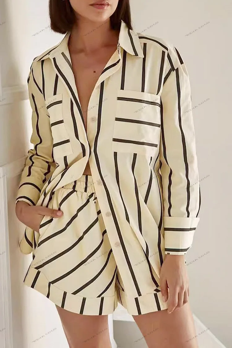 Stripe Colorblock Print Shirt & Shorts Set