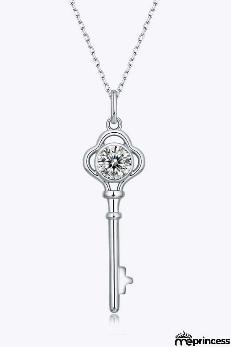 925 Sterling Silver 1 Carat Moissanite Key Pendant Necklace