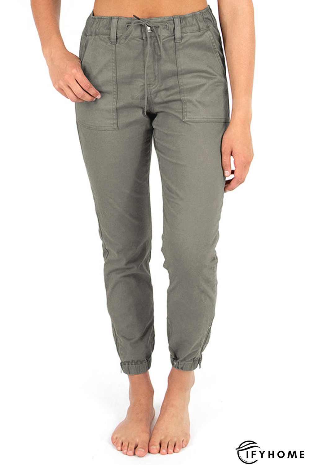 Green Slim Fit Pocketed Twill Jogger Pants | IFYHOME