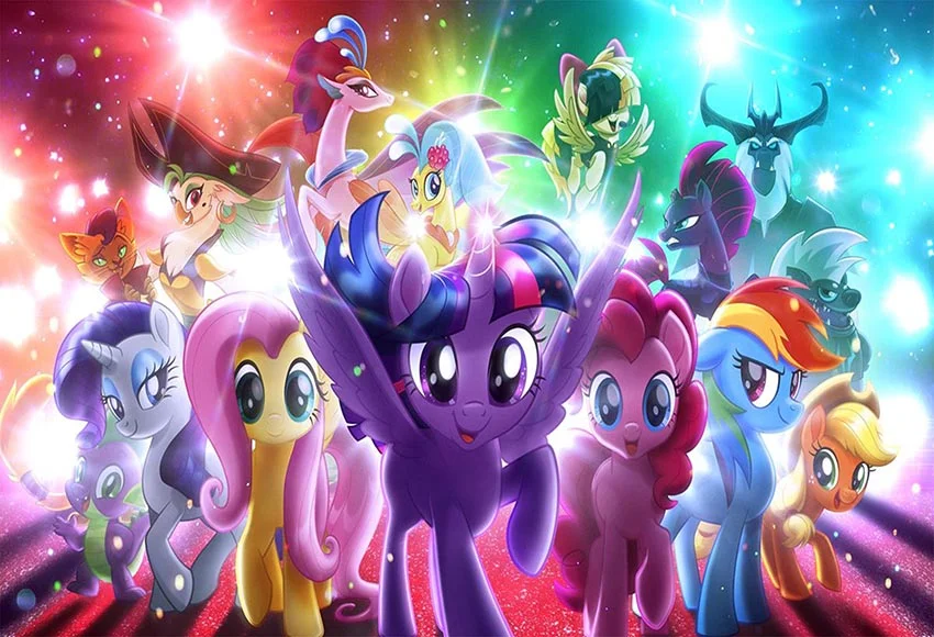 Sparkling Cute Cartoon Pony Theme Happy Birthday Party Backdrop RedBirdParty