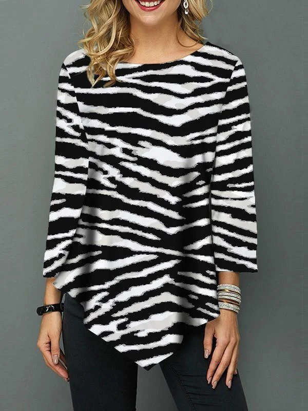 Women Long Sleeve Scoop Neck Floral Printed Graphic Top