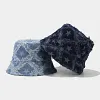 Unisex Trendy Star Frayed Edge Denim Foldable Fisherman Bucket Hat 