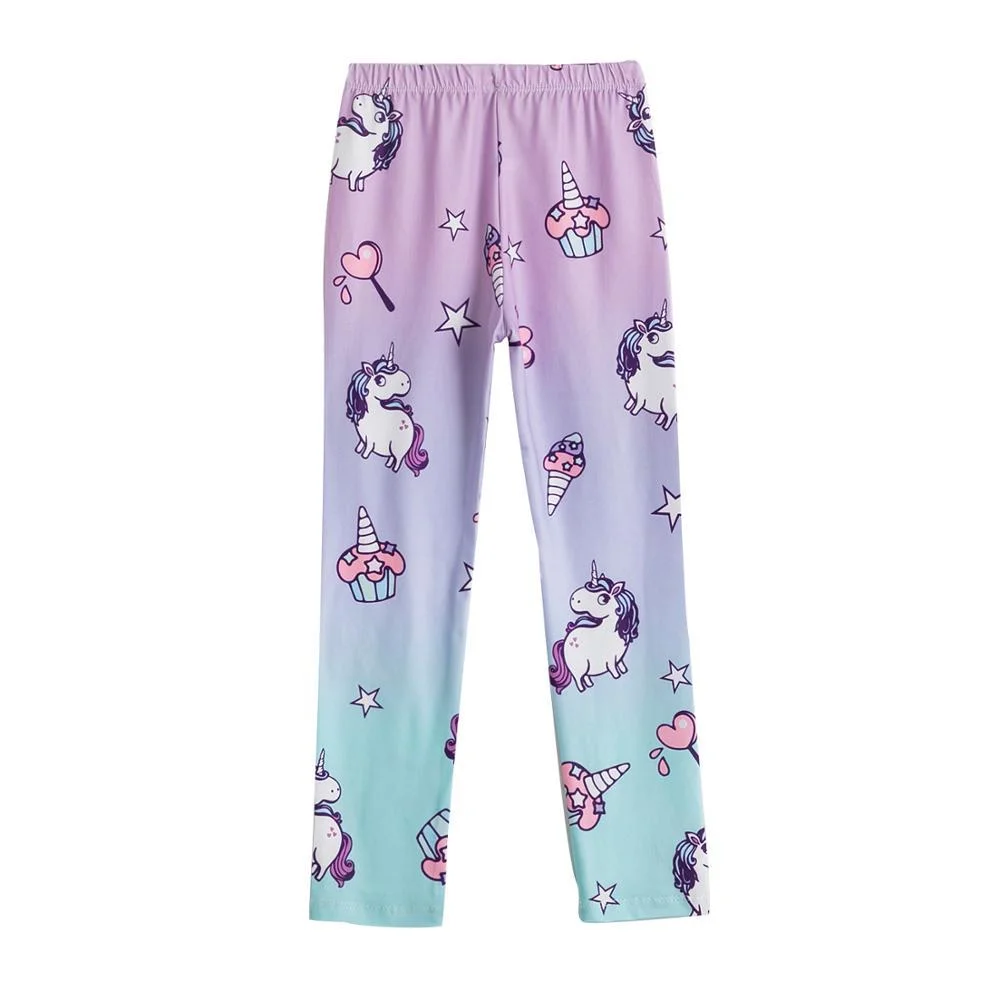 Blue Girls Leggings Cartoon Skinny Sport Pants Leggings for Girls Five-pointed Star Printing Clothes Little Girls Unicorn Pants