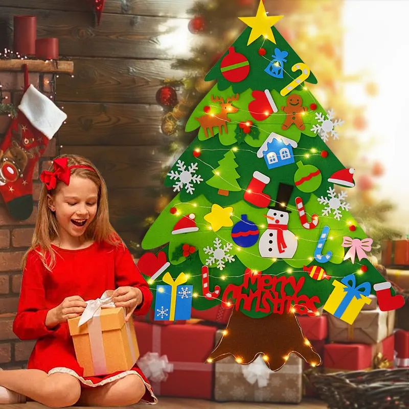 DIY Felt Christmas Tree With LED Light New Year Kids Gift Toys Door Wall Hanging Ornaments Christmas Decoration For Home Navidad