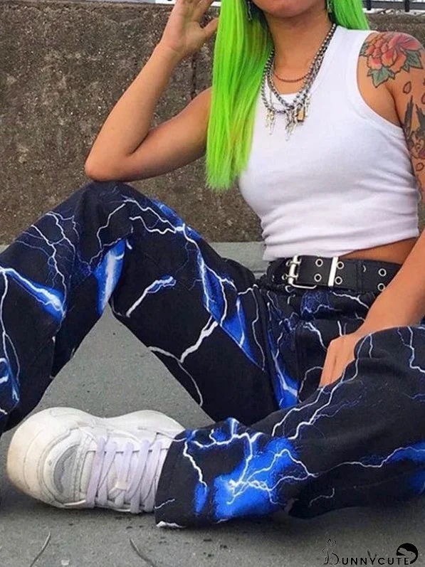 Lightning Print Casual Versatile Straight Wide-leg Pants for Women