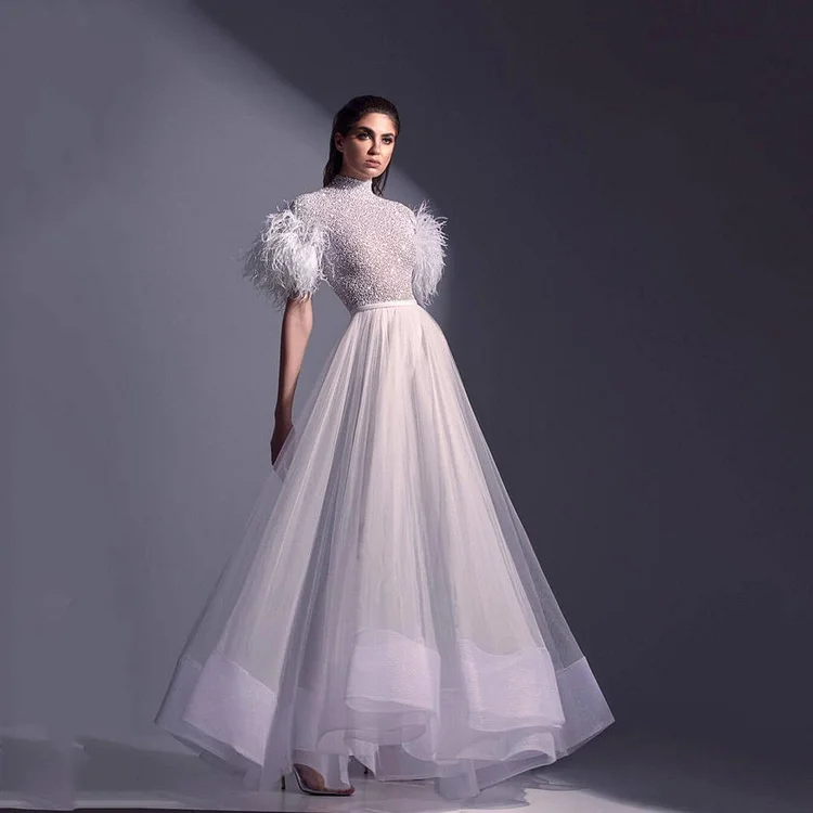 Promsstyle Promsstyle Feather shining sequins elegant maxi tulle dress Prom Dress 2023