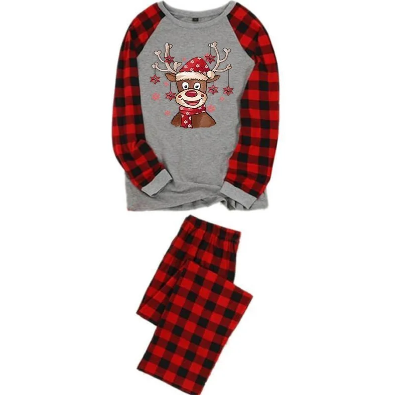 Christmas print patchwork round collar pajamas set
