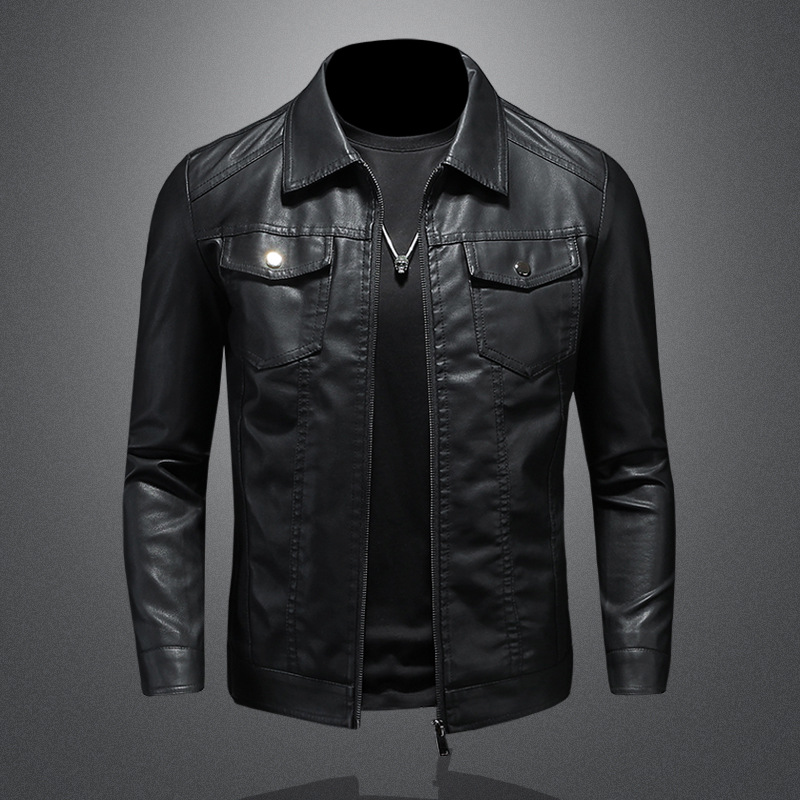 Winter Warm Jacket New Trend Men's Leather Jackets Thick Slim Fit Cool Motorcycle Turn-down Collar Zipper Coats