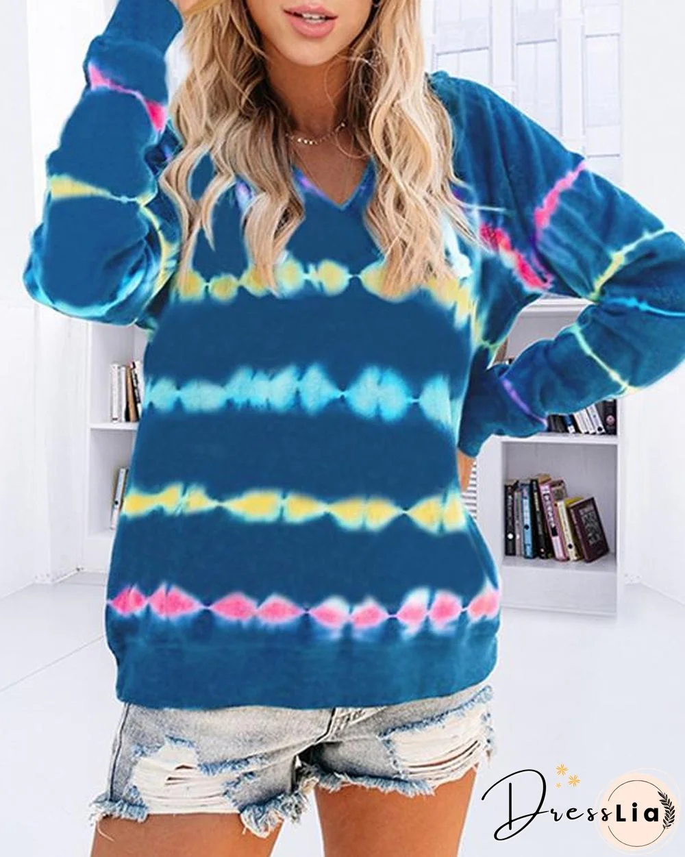 Plus Size Tie-dye Printed Hooded Sweatshirt