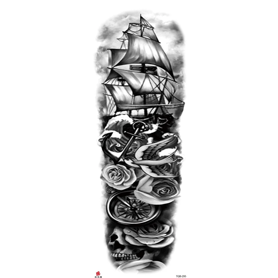 Full Arm Temporary Tattoo Wolf Lion Fish Horns Geometric Man Body Leg Rose Flower Phoenix Waterproof Sticker Cool Women Tatoo