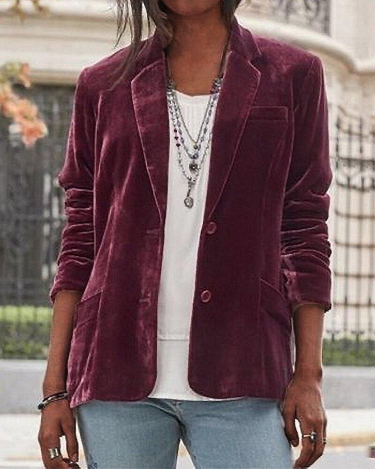 2020 lapel plain loose velvet coat
