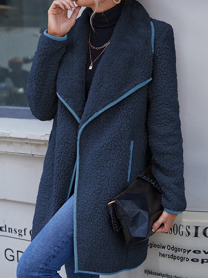 Lapel Vintage Solid Furry Long Sleeves Outerwear | EGEMISS