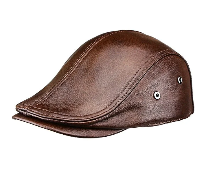 High Quality Genuine Cowhide Leather Vintage Cap