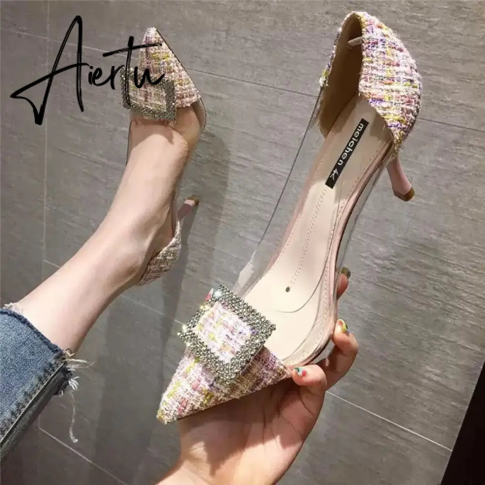 Aiertu Luxury Women Pumps Transparent High Heels Sexy Pointed Toe Slip-on Wedding Party Brand Fashion Shoes For Lady Size 34-43 Aiertu