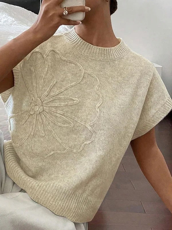 Athvotar Athvotar Loose Women's Sweater Solid Color Knitted Embroidered Sleeveless Vest Vest Topess