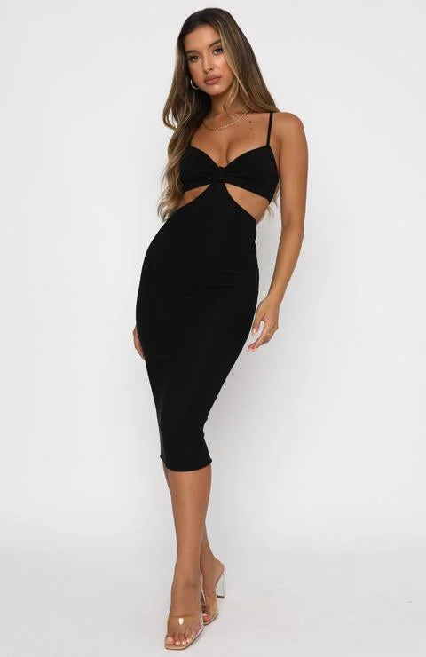 wsevypo Elegant Spaghetti Straps Knitted Midi Dress Party Chic Solid Color Women's Sleeveless V-Neck Cutout Bodycon Sundress