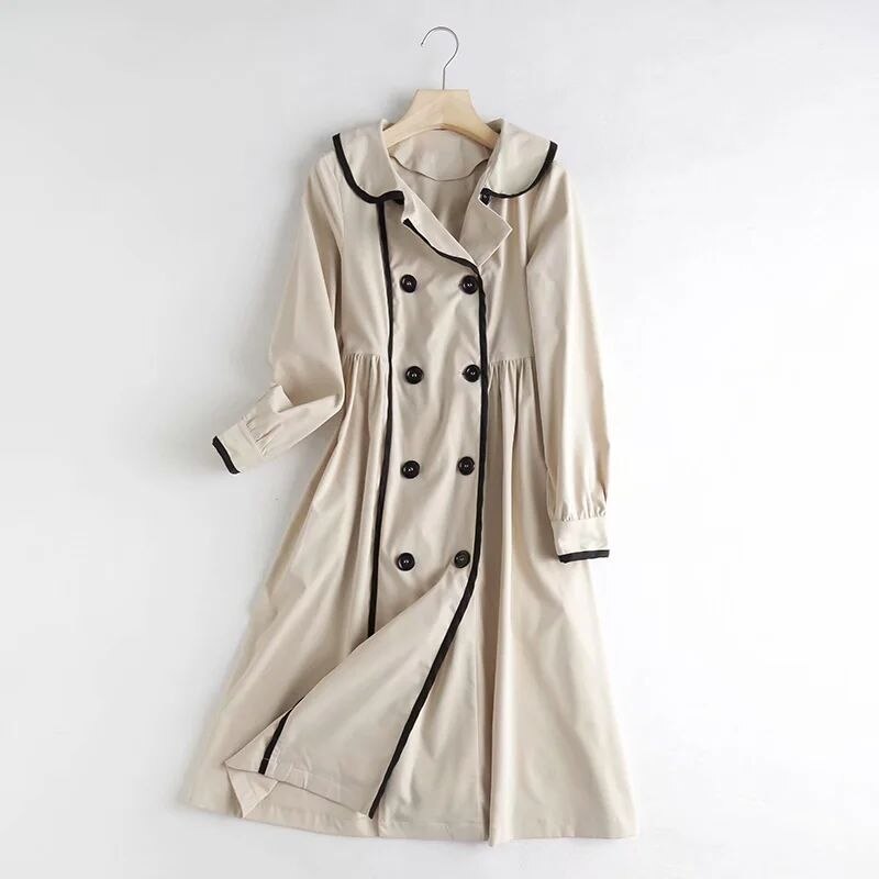 Long Coat Lapel Collar Double Breasted High Waist Trench Coat Jackets