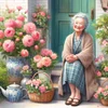 Diamond Painting-DIY Full Round Drill Garden Old Lady