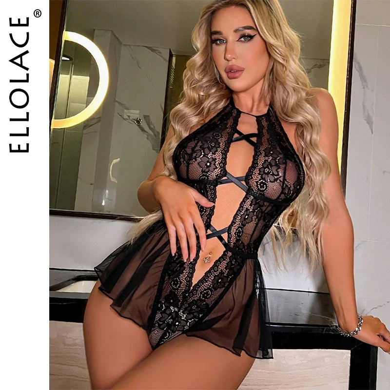 Billionm Lace Bodysuit Women Cut Out One-Pieces Thongs Body Transparent Porn Sissy Erotic Tights See-Through Black Dance Wear