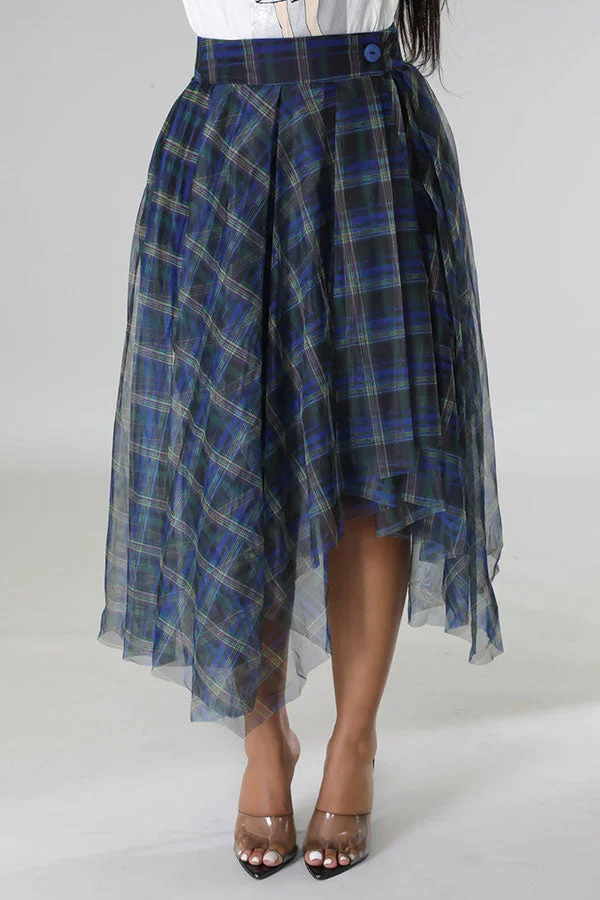 Grid Stylish Irregular Hem Skirt