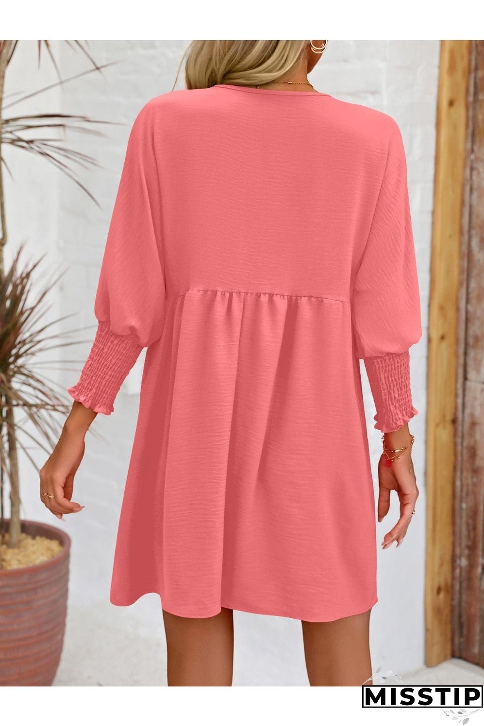 Round Neck Lantern Sleeve Mini Dress