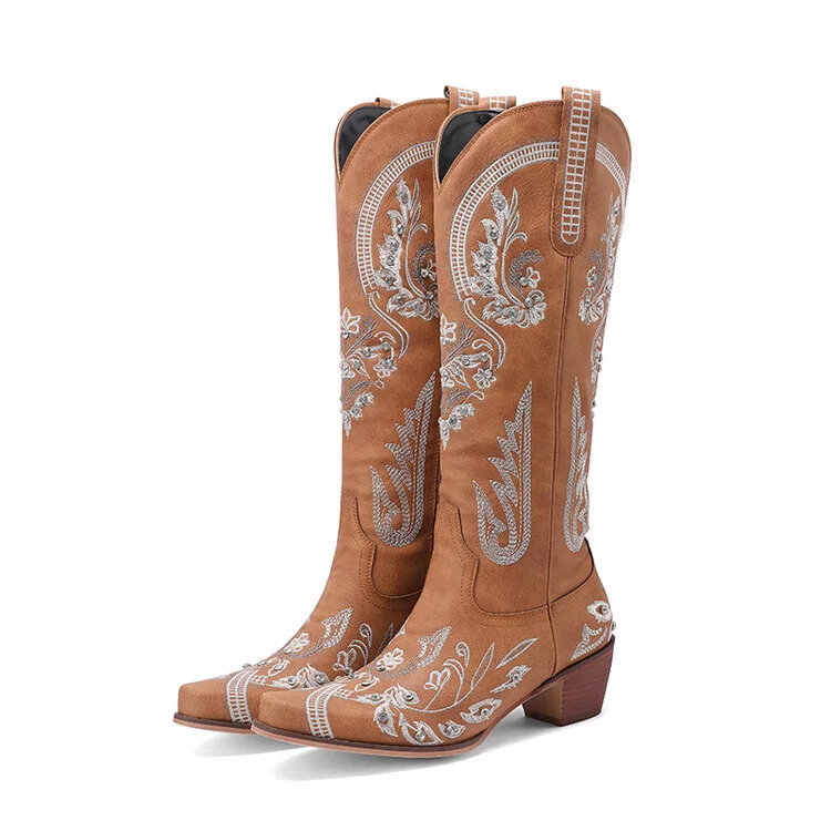 Women's Western Cowboy Embroidered Pointed Toe Boots