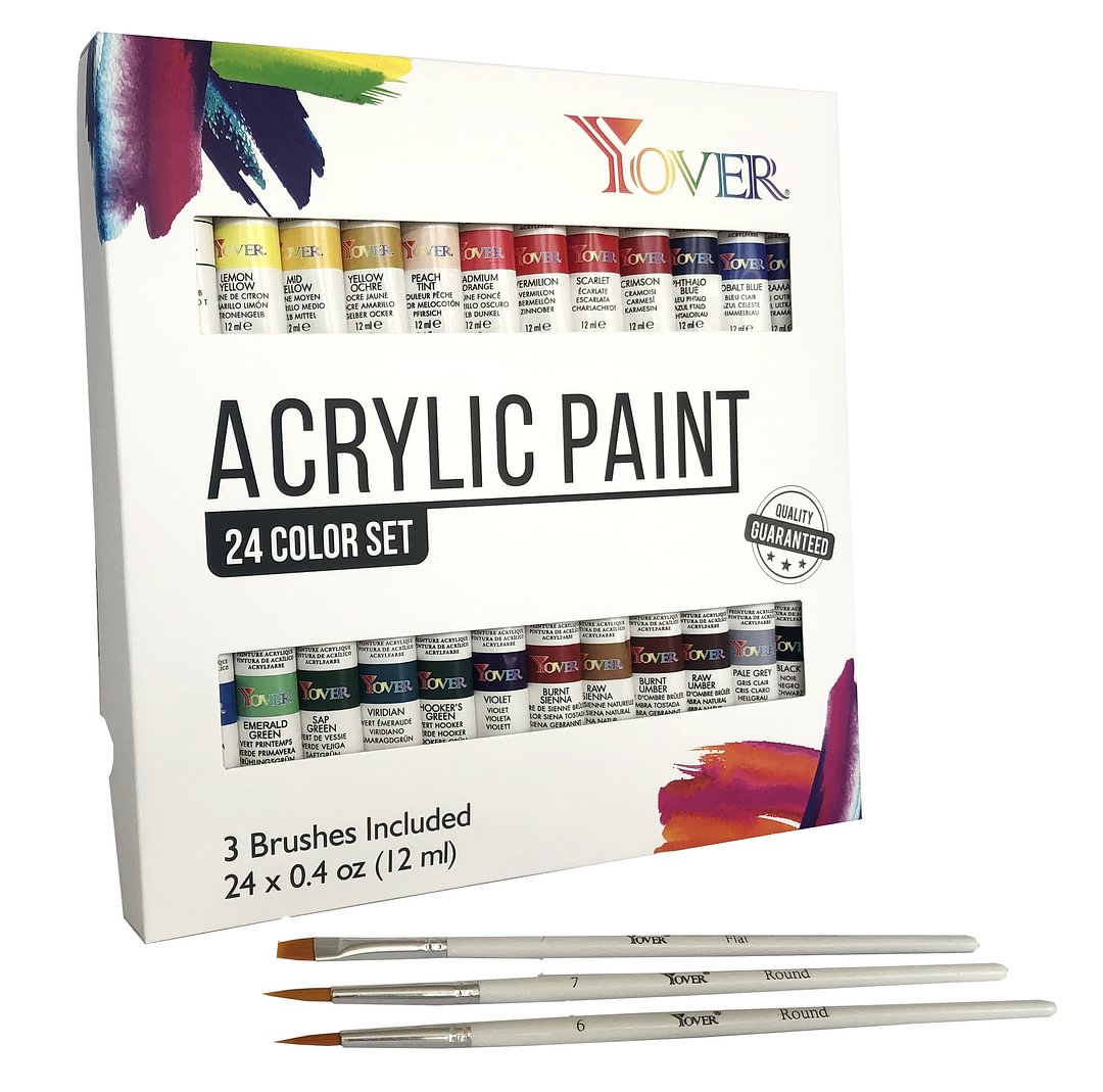 24 color 12ML acrylic paint+3 brushes set art painting supplies art paint-Himinee.com