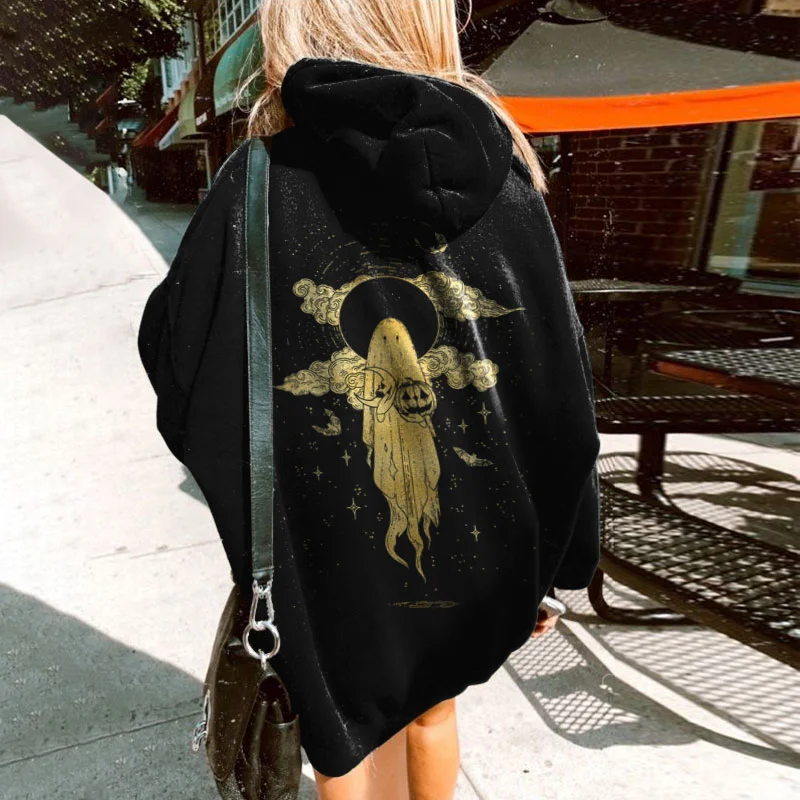 Ghost Star And Moon Print Hoodie