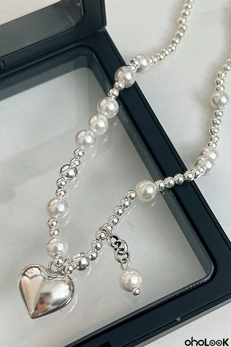 Pearl Peach Heart Pendant Necklaces