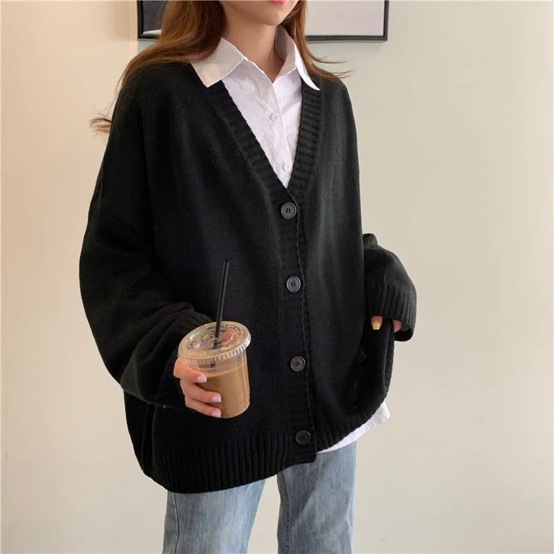 Sweater Women Autumn V-neck Single Breasted Solid Cardigan Spring Korean New Leisure Female Outwear Sweaters Knit All-match Ins