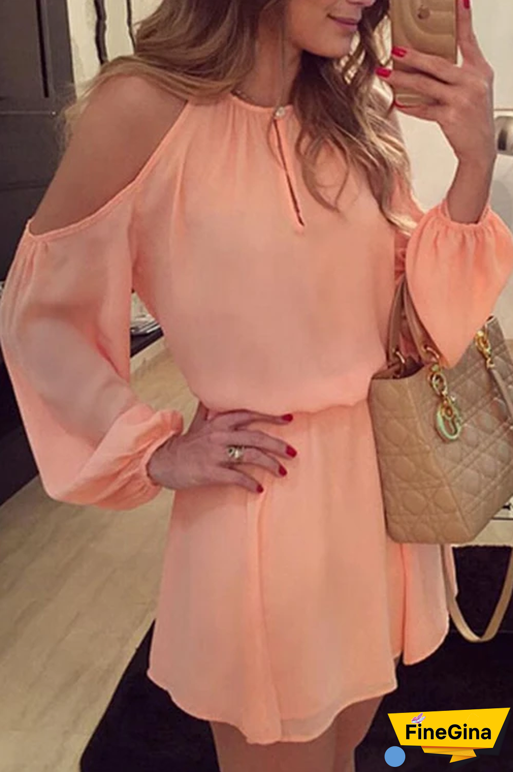 Off Shoulder Chiffon Mini Dress