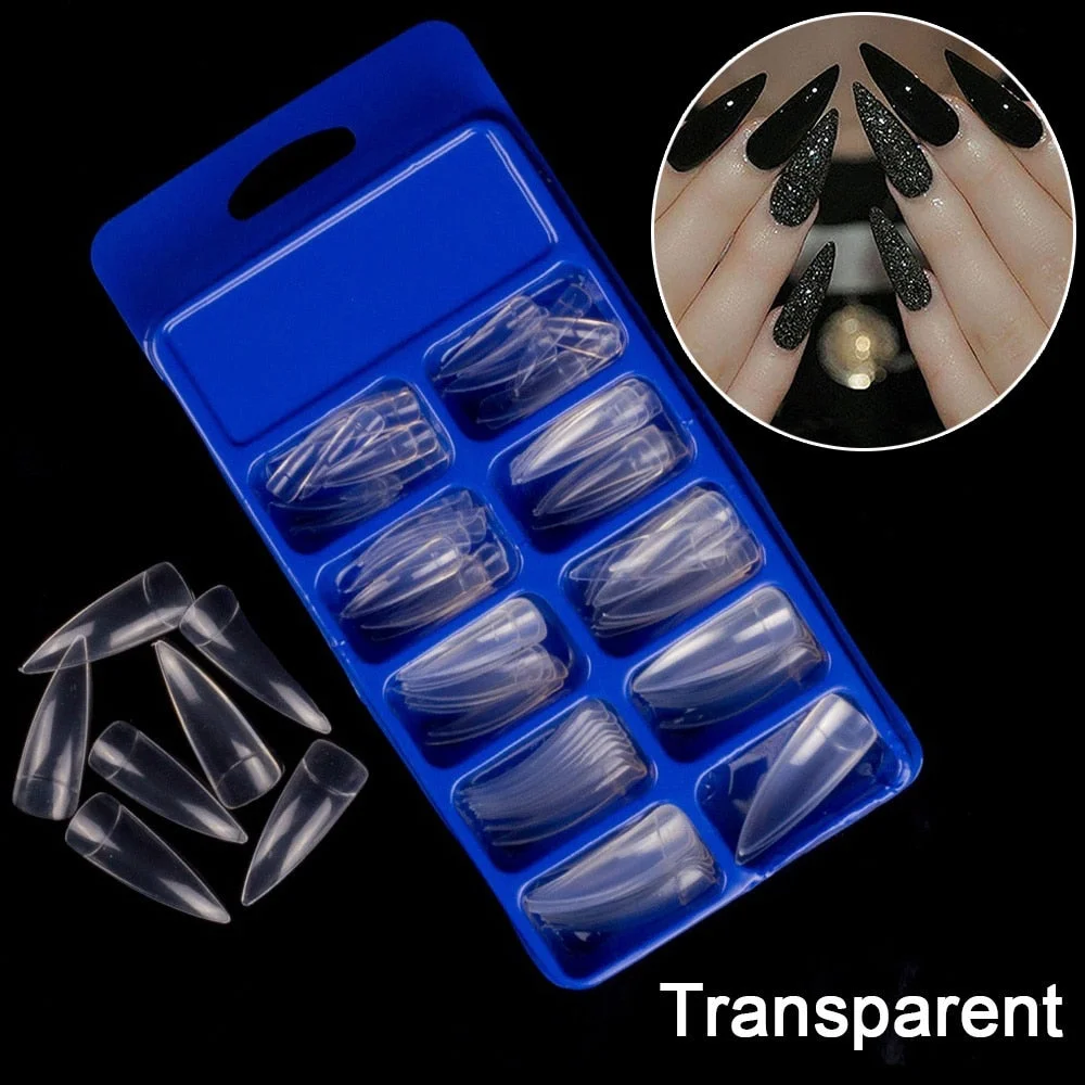 100pcs/set 10 Sizes Full Cover False Nail Tips Ballerina Coffin Fake Nails Square Stiletto French Acrylic Press On Nails-Nail Inspo