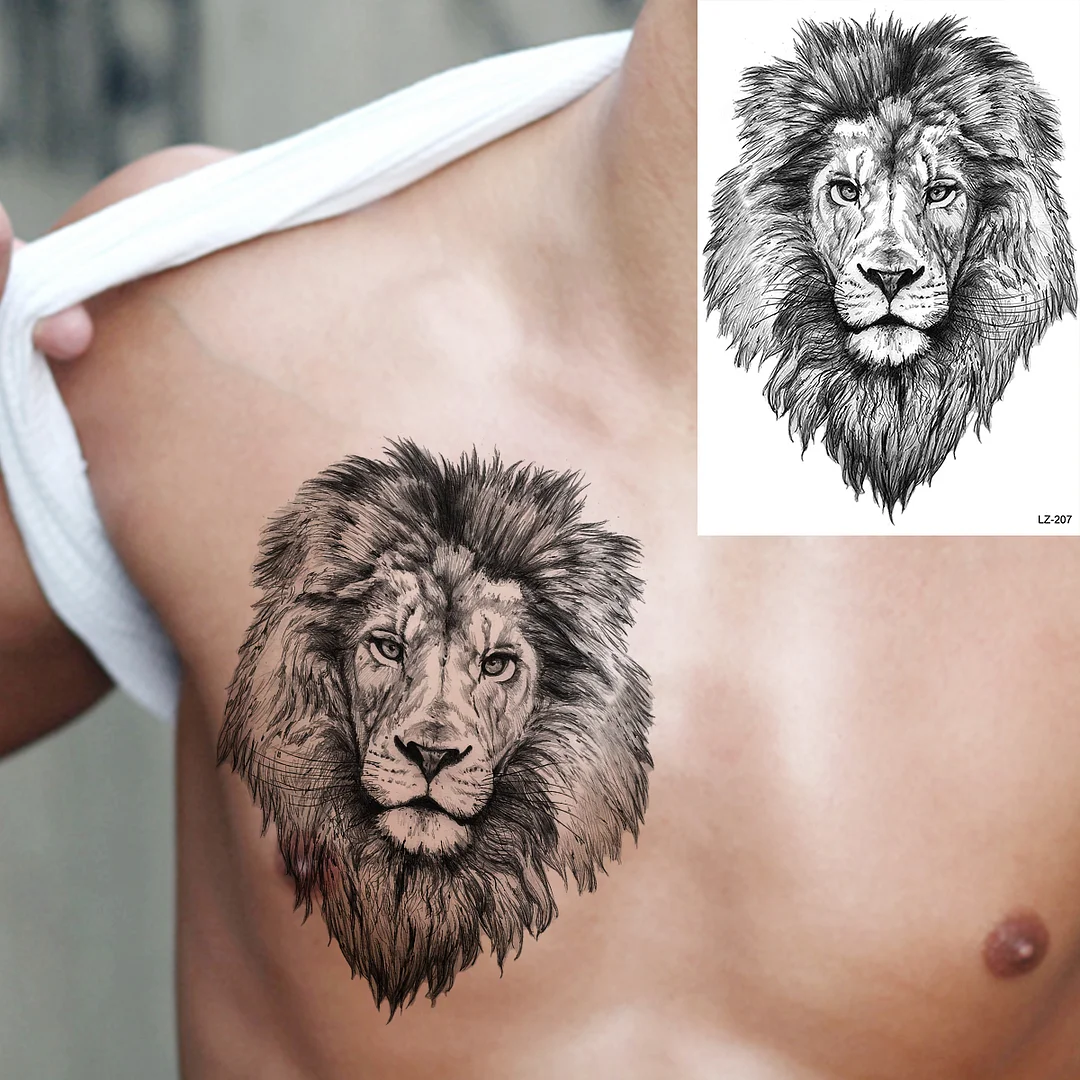 Sdrawing High Quality Lion Tiger Temporary Tattoos For Men Boys Realistic Fake Black Waterproof Tattoos Decal For Adult Party Supplies