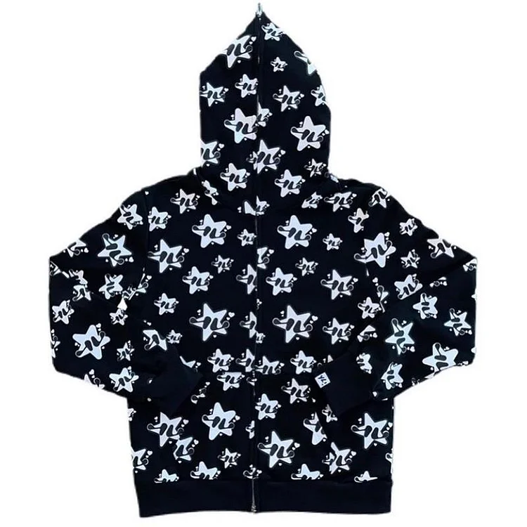 Stars Print Goth Punk Men's Full Zip Up Hoodie Sweatshirt