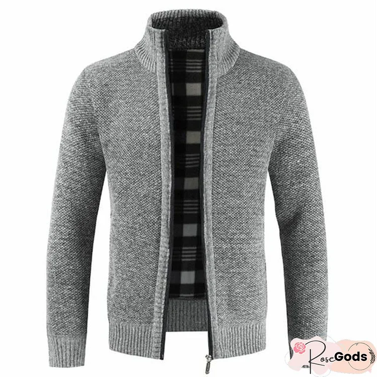 Autumn Winter New Men's Jacket Slim Fit Stand Collar Zipper Jacket Men Solid Cotton Thick Warm Jacket