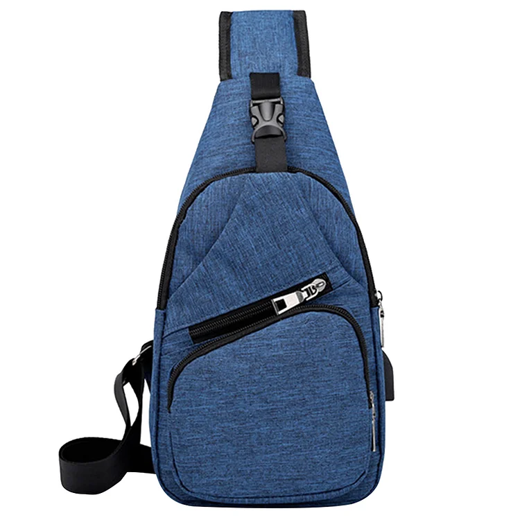 USB Charging Port Chest Bags Oxford Cloth Men Fanny Pack Handbag (Blue)