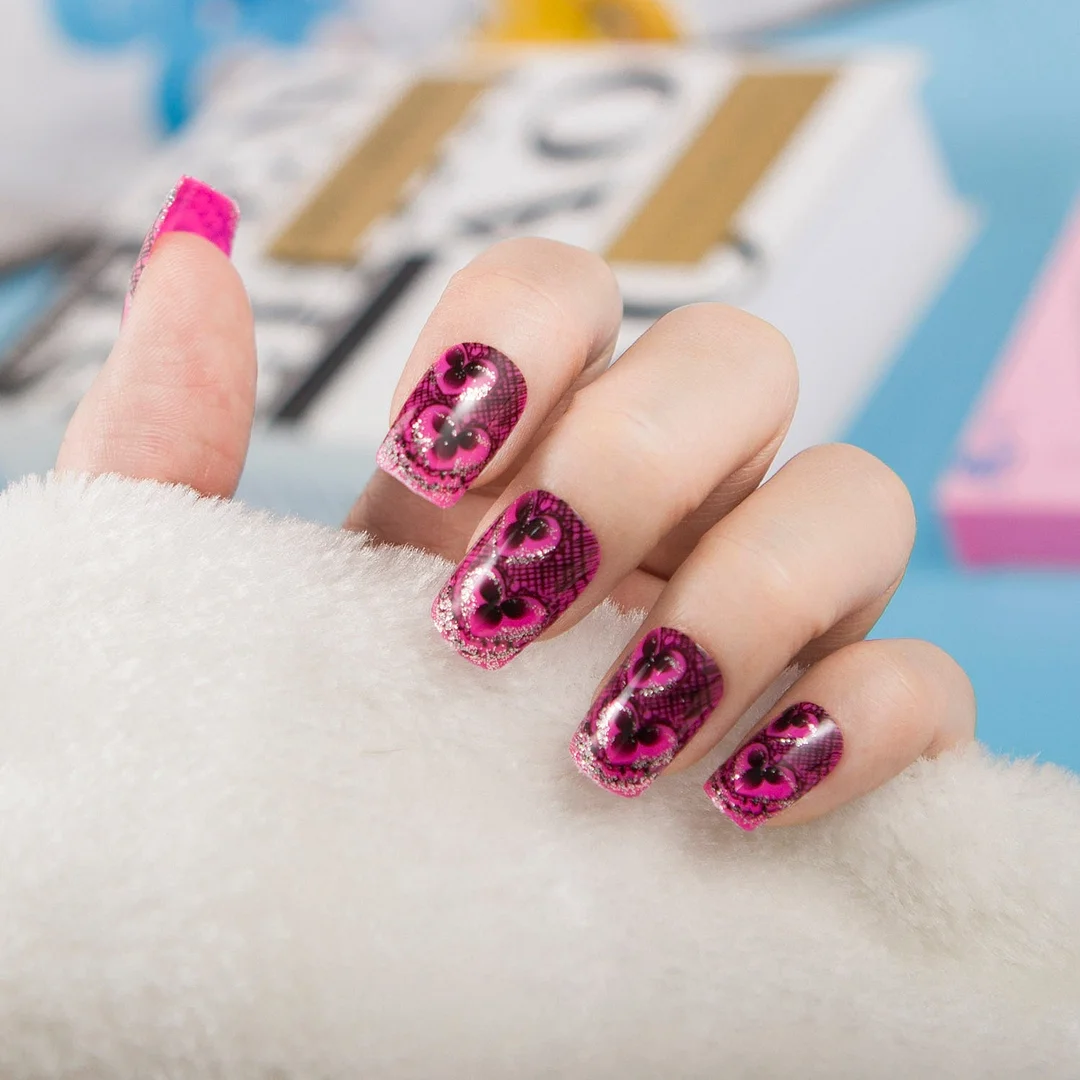 24pcs/set Fashion Acrylic Full Cover Fake Nails 10 Sizes Press on Nails Designs French False Nail Art Tips 278 Fingernail Tips-Nail Inspo