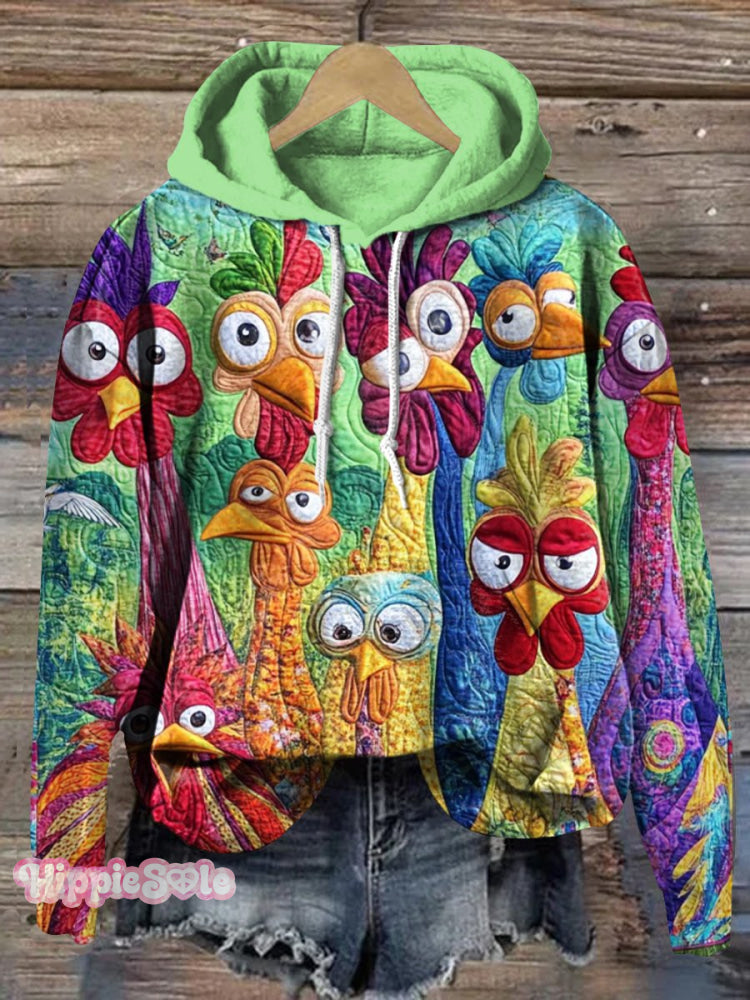 Colorful Funny Chicken Art Print Casual Hoodie Sweatshirt Multicolor / S