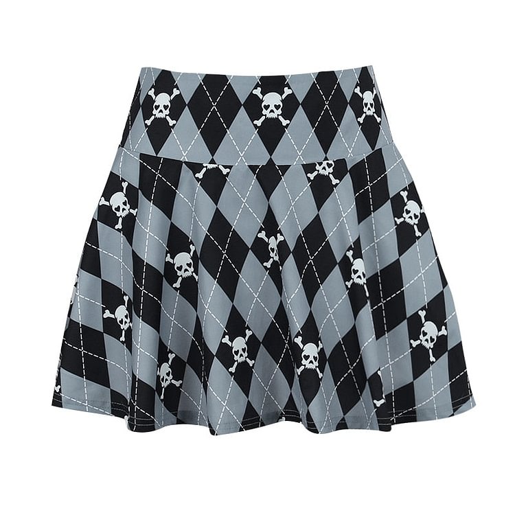 InsDoit Gothic Clothes Y2K Skull Print Grey Skirt Diamond Aesthetic Sexy High Waist Mini Skirt Streetwear Emo Punk E Girl Skirts