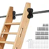 [US Local Warehouse] 20FT Sliding Library Ladder Hardware Kit Floor Roller with Brake Telescopic Top Hook Sliding Track Kit with Complete Hardware Set (No Ladder) Indoor Moving Track for Home Office Loft (Adjustable)