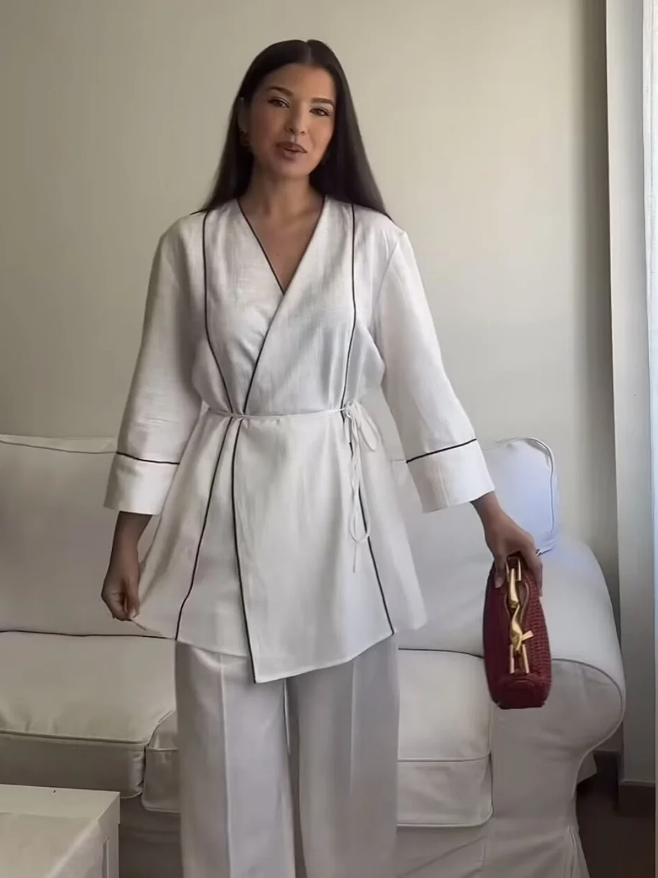 Nigikala Nigikala Women's 2025 Summer Cocksuit Collidered Coat + Casual Pants Set Women's B88853/4