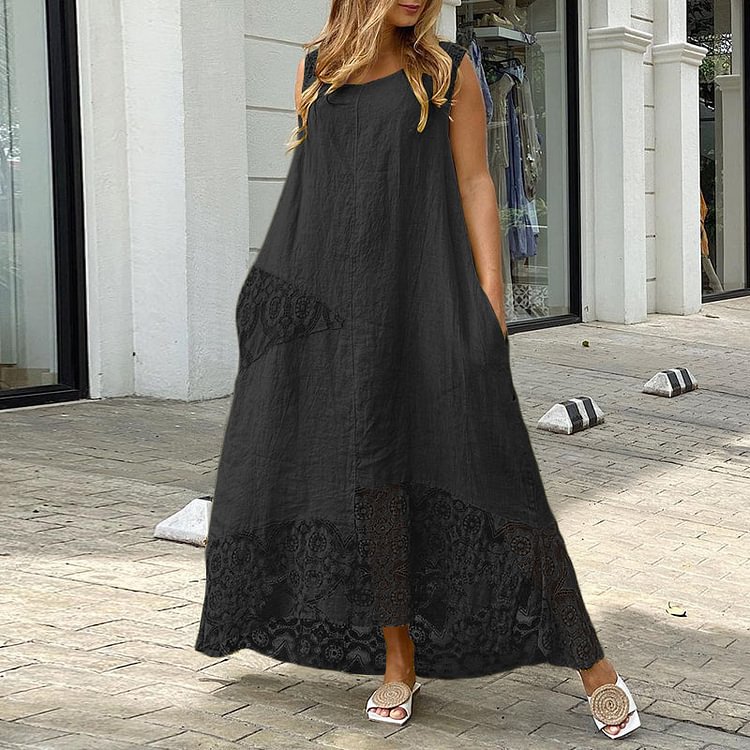 Round neck sleeveless A-line women's dress QueenFunky