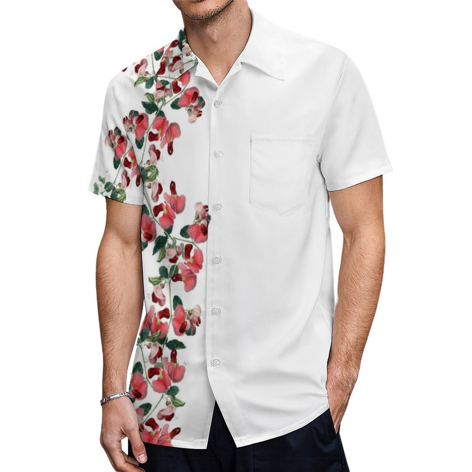 Hummingbird Bird Sweet Pea Flowers Hawaiian Shirt Mens Button Down Plus Size Tropical Hawaii Beach Shirts