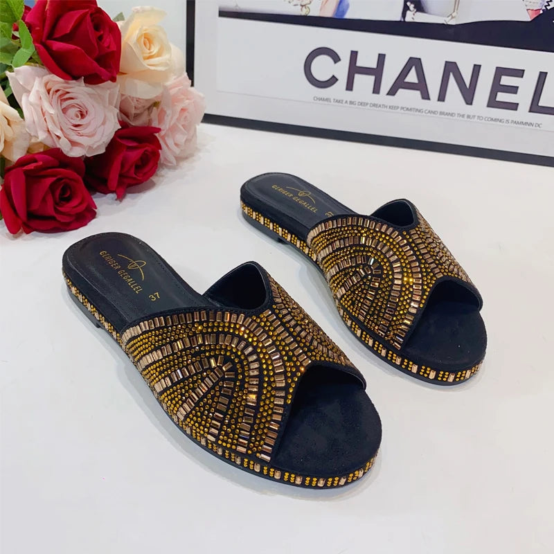 Trendy Colorful Slides for Women 2023 New Classic Design Sandals Italian Style Lady Shoes Low Heel Summer Mules Comfy Sandals LANFUBEISI