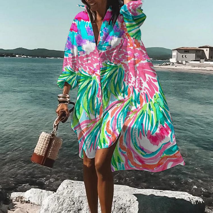 Trendy V-ausschnitt Floral Print Midi Kleid