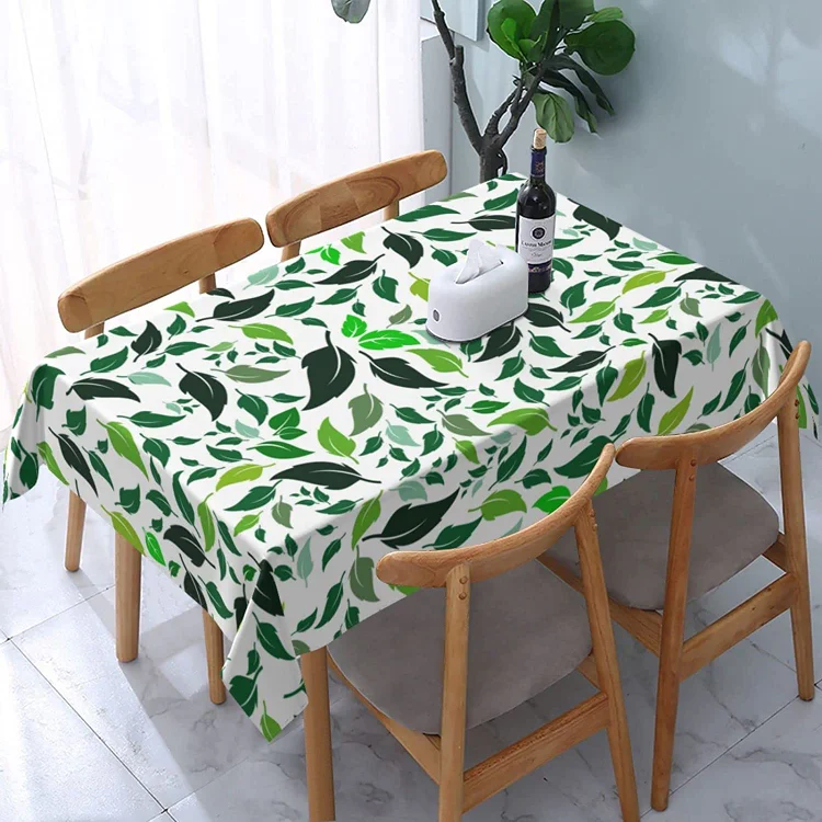 Green Leaf Design Rectangle Tablecloth Holiday Party Decorations Waterproof Dining Tablecloth for Table Wedding Decor