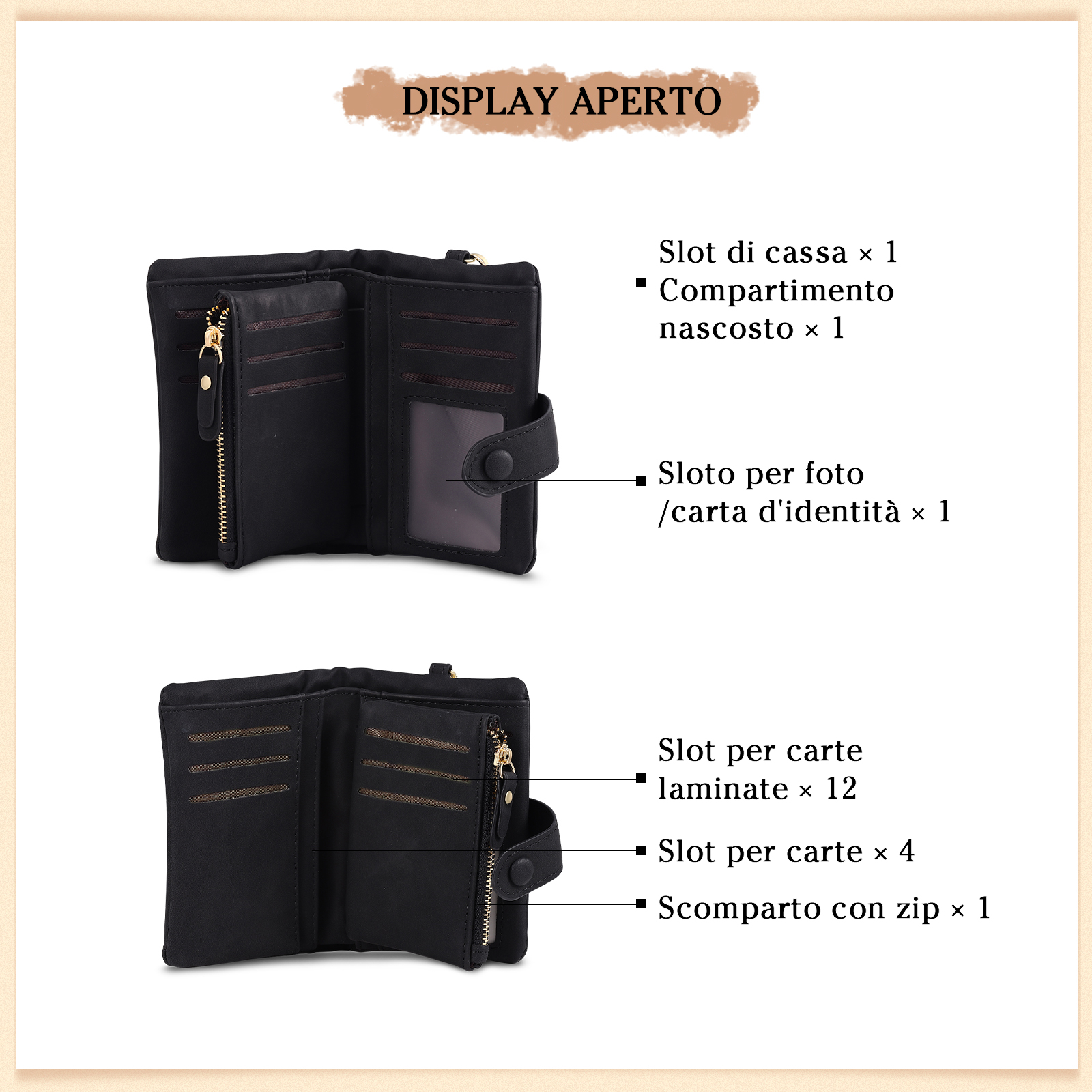 Portafoglio mano nella mano in PU pelle con 7 nomi & 1 testo & 1 lettera personalizzati per mamma