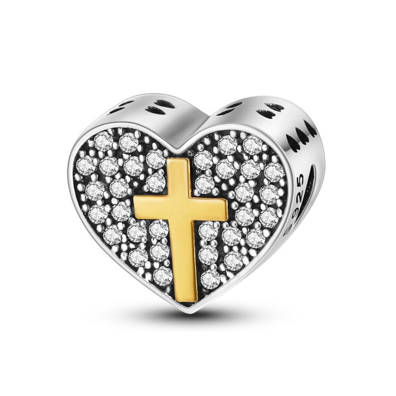 925 Silver Diamond heart cross Pendant Fit for Basic Bracelet Women Sterling Silver Charm Jewelry KTC423