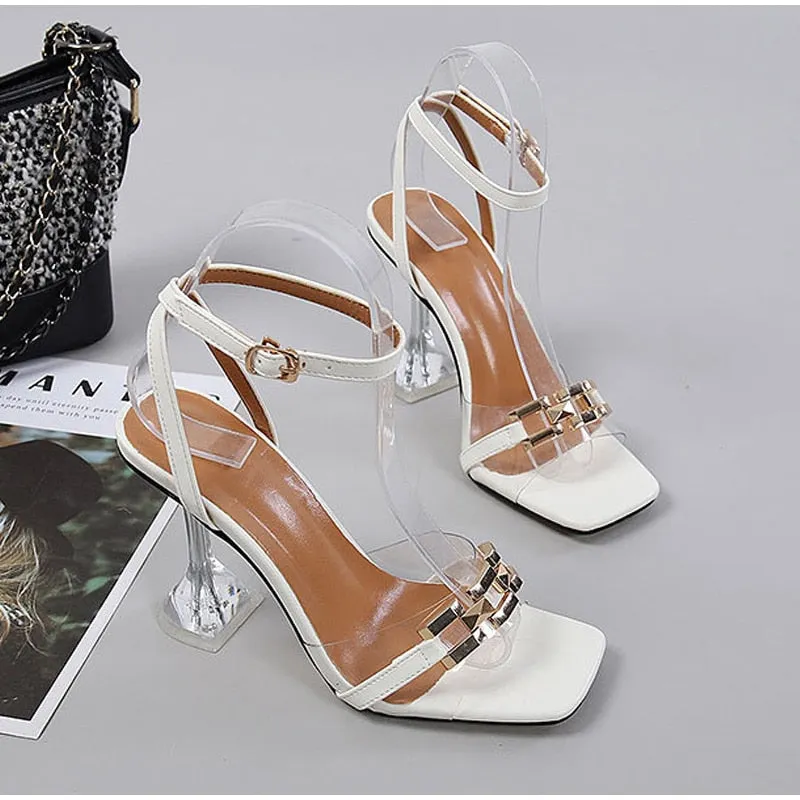 Women Transparent High Heels Sandles Ladies Bling Ankle Buckle Strap PVC Summer Shoes Woman Fashion Female Sandals Plus Size